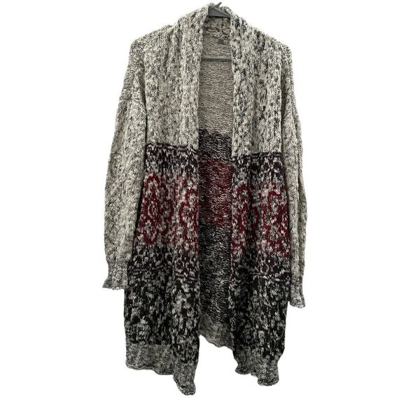 Ecote Oversized White‎ Black Red Marled Textured Cardigan Coat Sweater Size S - Picture 1 of 10